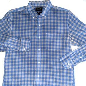 BONOBOS Shirt Mens Size M Button Down Long Sleeve Slim Fit Blue Plaid Cotton